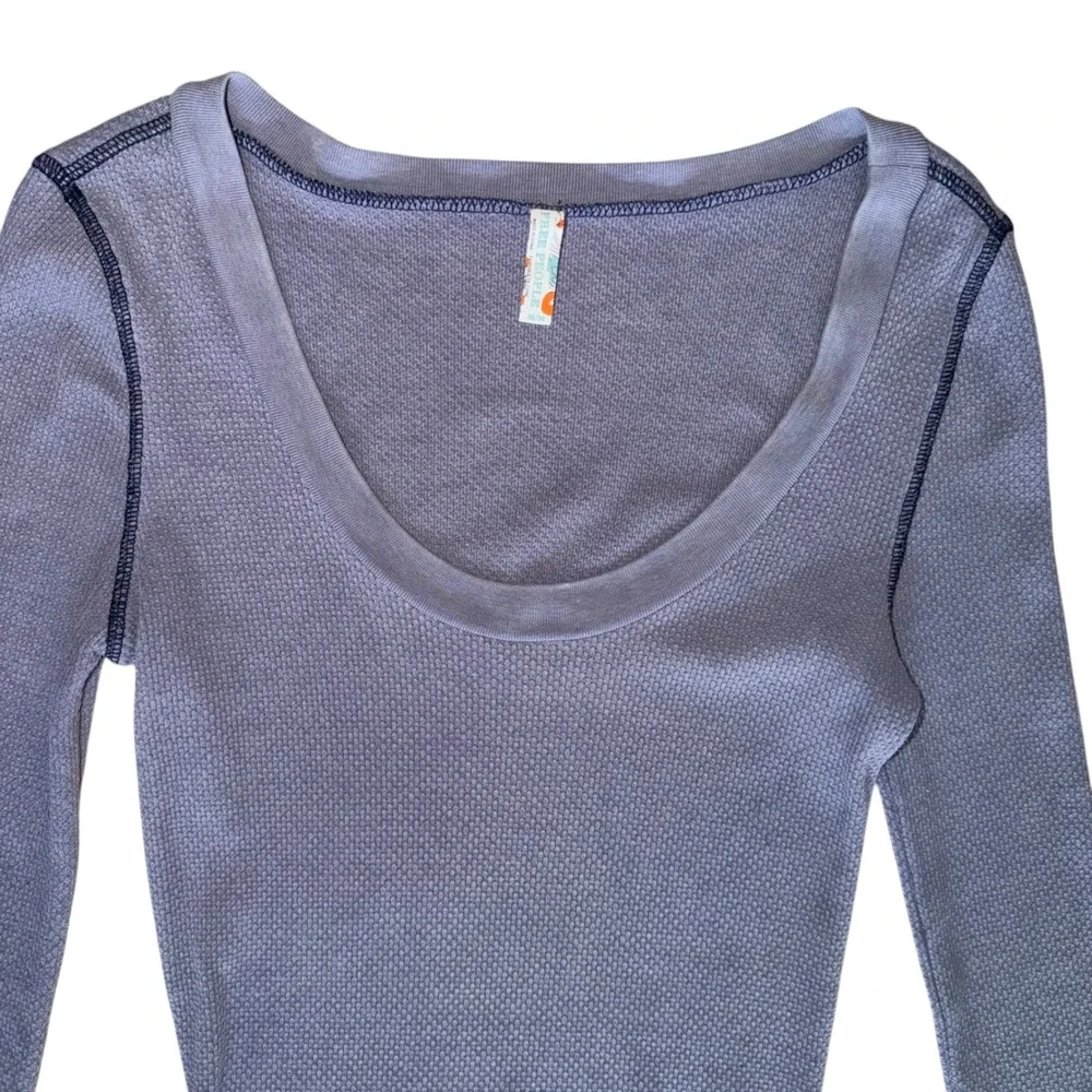 Vintage Free People Motor Cuff Thermal Top M Lavender Purple Waffle Knit
